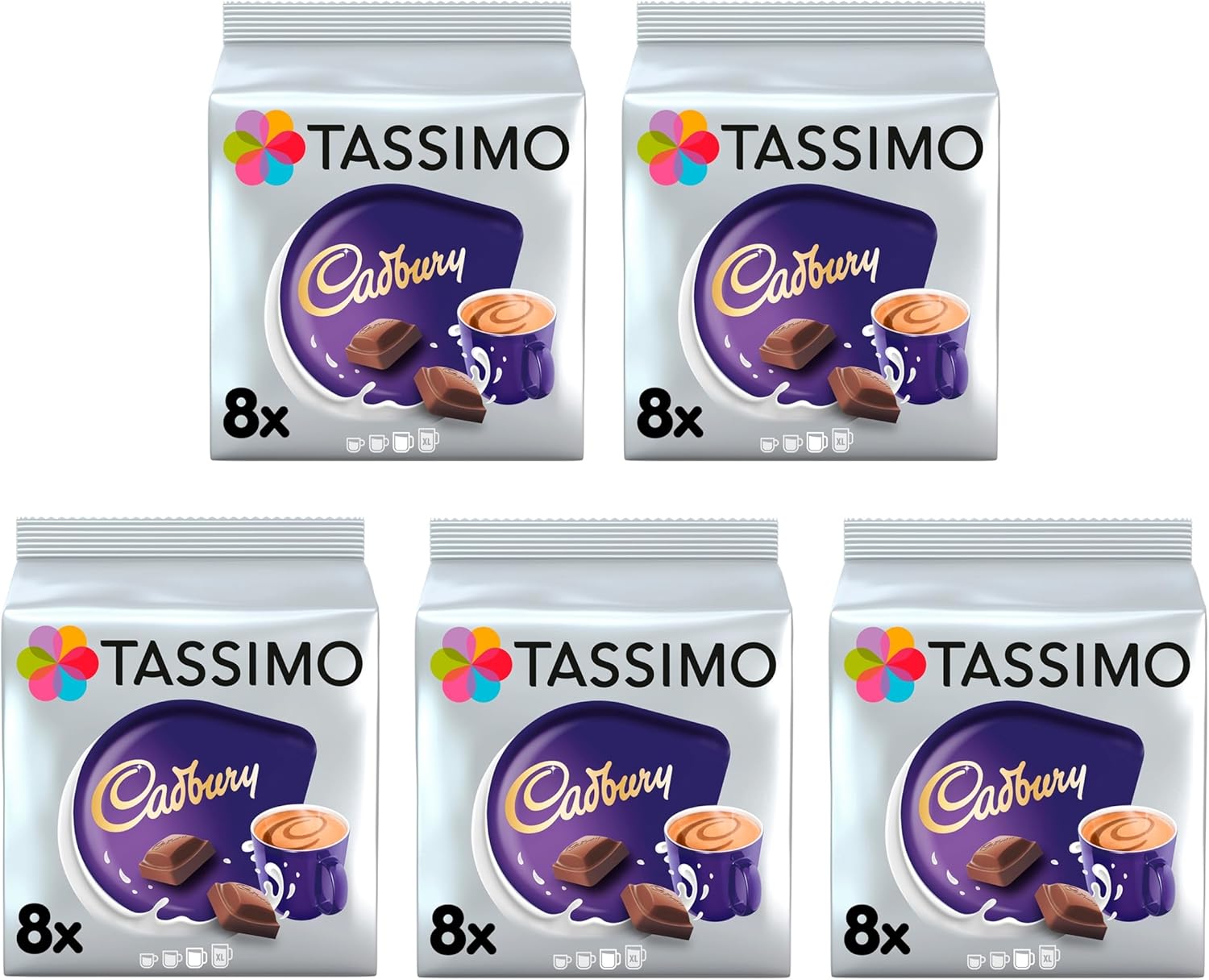 TASSIMO Cadbury Hot Chocolate Drink 16 discs, 8 servings (Pack of 5, Total 80 discs, 40 servings)