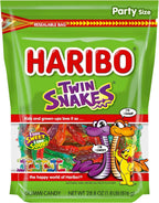HARIBO Gummi Candy, Twin Snakes Sweet & Sour Gummy Candy, 28.8 Ounce Resealable Party Size Stand Up Bag, Soft & Chewy Snacks, Assorted Fruity Flavors