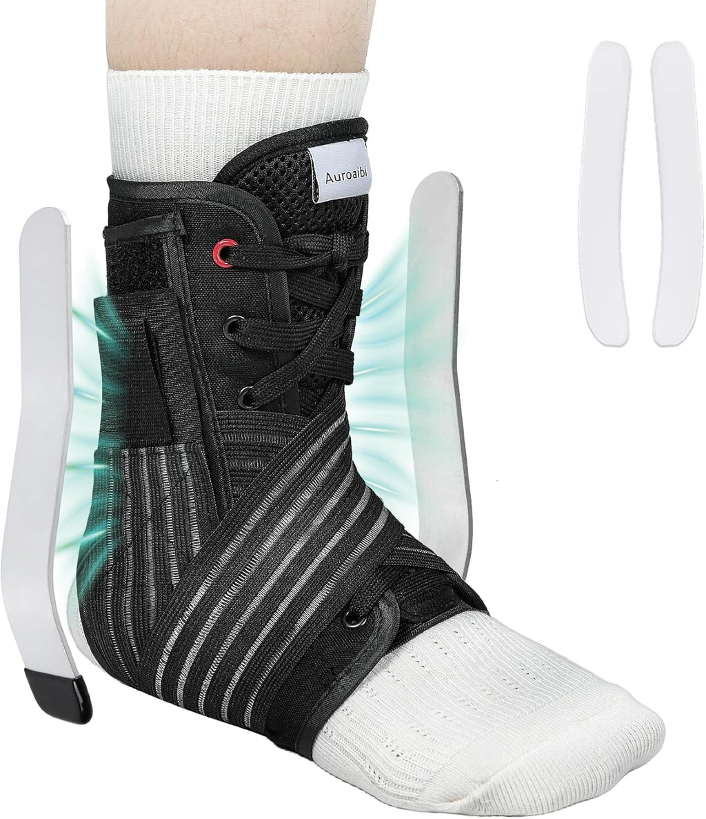 Ankle Brace for Sprained Ankle Lace up Support Brace for Women Men with Side Splints Adjustable Ankles Stabilizer for Injury Recover, Sports, S