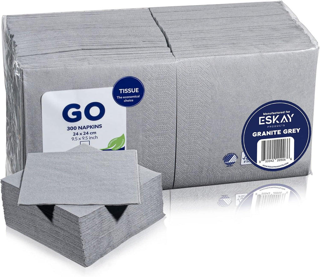 Granite Grey Beverage Napkins, 2-Ply Disposable Paper Napkins-Bar, Cocktail, Weddings, Birthday, EU Made, (300 Count)