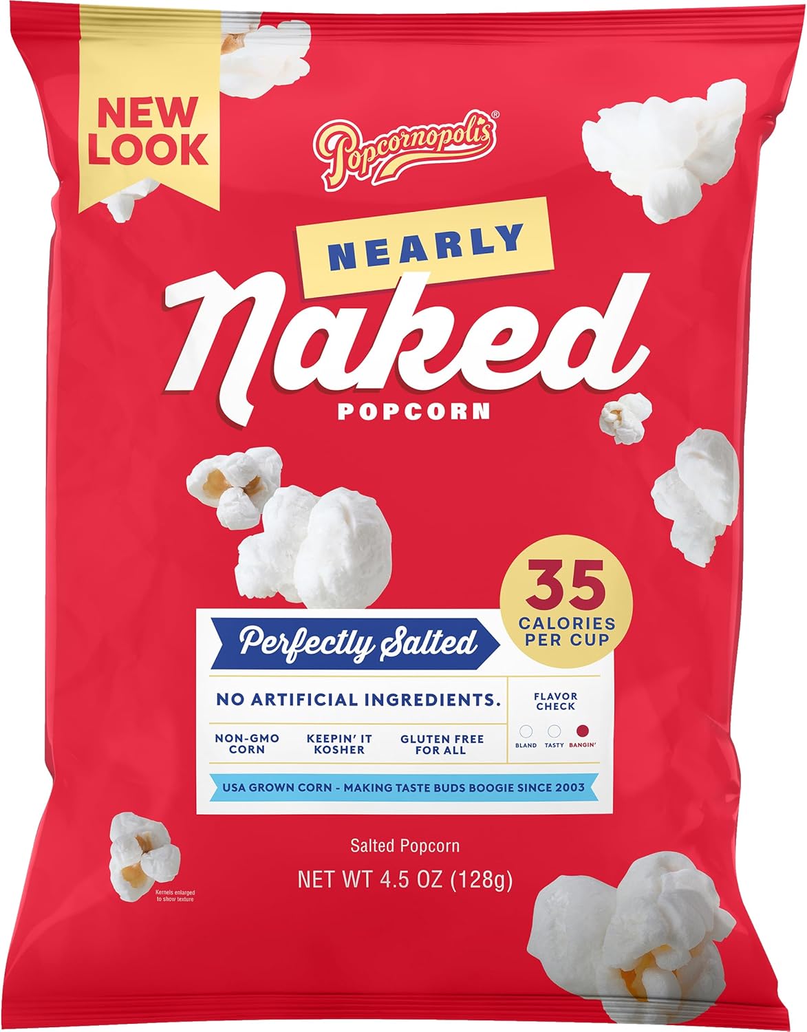 Popcornopolis Gourmet Popcorn, Nearly Naked Perfectly Salted, Sharing Size Bag - Simple Ingredients, Coconut Oil Popcorn, Non-GMO, Gluten-Free