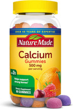 Nature Made Calcium Gummies 500 mg Per Serving with Vitamin D3, Dietary Calcium Supplement for Bone Support, 80 Gummies, 40 Day Supply