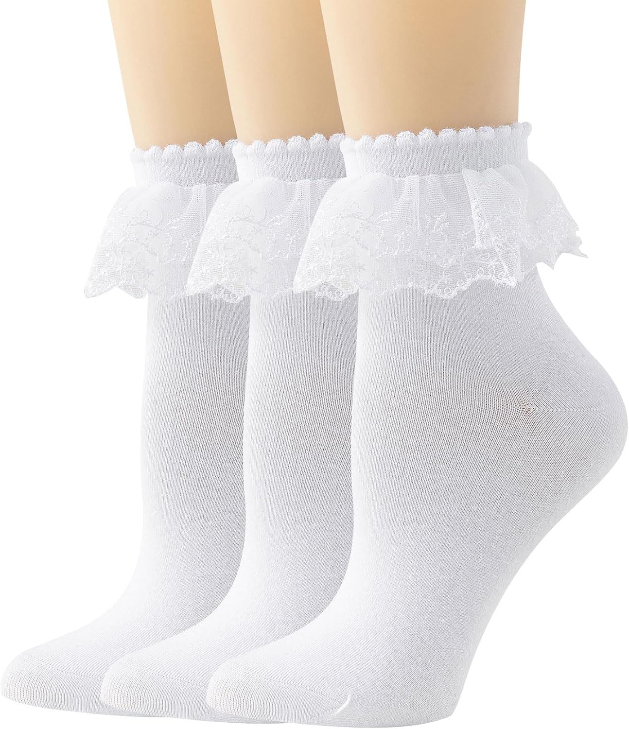 Lace Ruffle Frilly Socks for Women, Lace Ankle Socks with Double Layer Lace