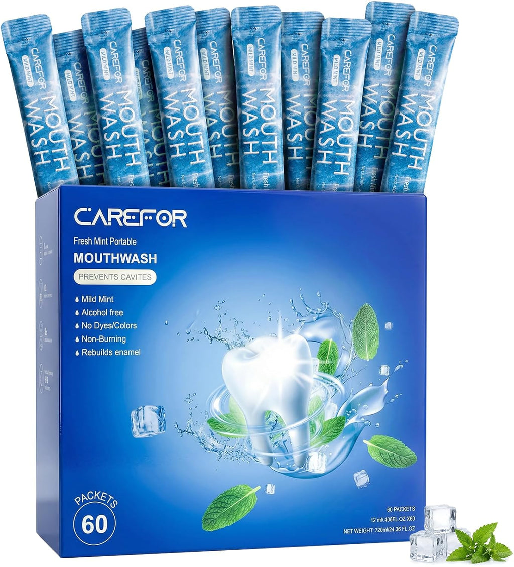 Mouthwash Travel Size, Portable Fresh Breath Mouthwash, Alcohol-Free, ICY Mint Flavor, Mini Pack – to Go for On-The-Go Freshness, Bulk Packets 0.41 Fl Oz (Pack of 60)