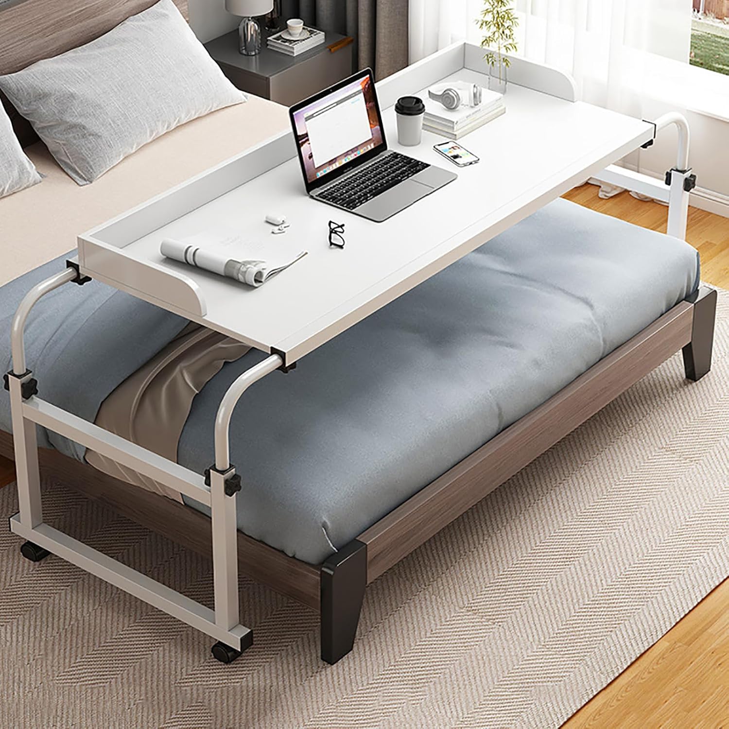 Hospital Table Over Bed for Home Use Swivel,Over The Bed Table with Wheels,Adjustable Height Table,Hospital Bed Table,Chair Cart,Laptop Desk for Bed,Recliner Table,Perfect for Hospital Famil