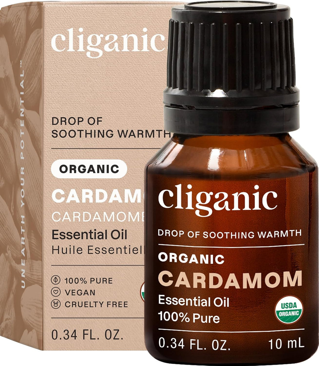 Cliganic Organic Cardamom Essential Oil - 100% Pure Natural for Aromatherapy Diffuser | Non-GMO Verified