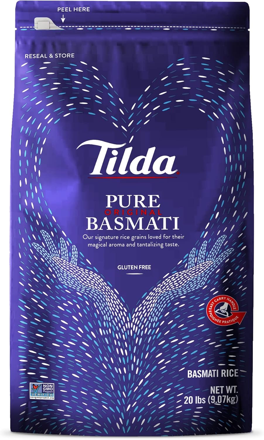 Tilda Pure Basmati Rice, Premium Aromatic and Authentic Rice, Large Resealable Bag, 20-Pound Bag