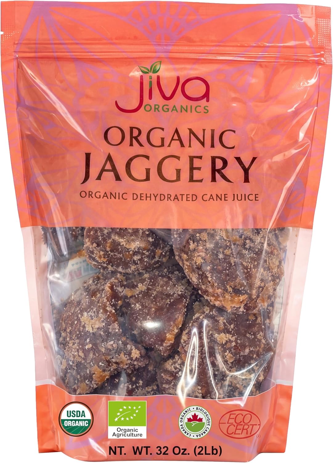 Jiva Organics Jaggery Whole 2 LB (908g) | Gur, Panela | Unrefined Natural Cane Sugar | No Chemicals, No Preservatives