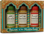 Spices of the Middle East – Zaatar, Baharat, Harissa – Arabic Seasonings in Decorative Box – Father’s Day Gift, Christmas, Mother’s, Premium Ingredients