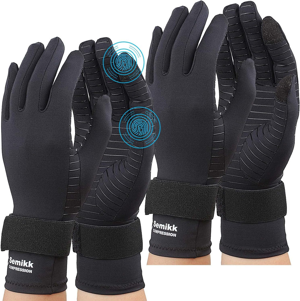 Copper Arthritis Gloves for Women Men, Full Finger Compression Gloves for Arthritis, Carpal Tunnel, Pain Relief, Swelling, Rheumatoid, Typing, Adjustable Wrist Strap (2pair, S/M)