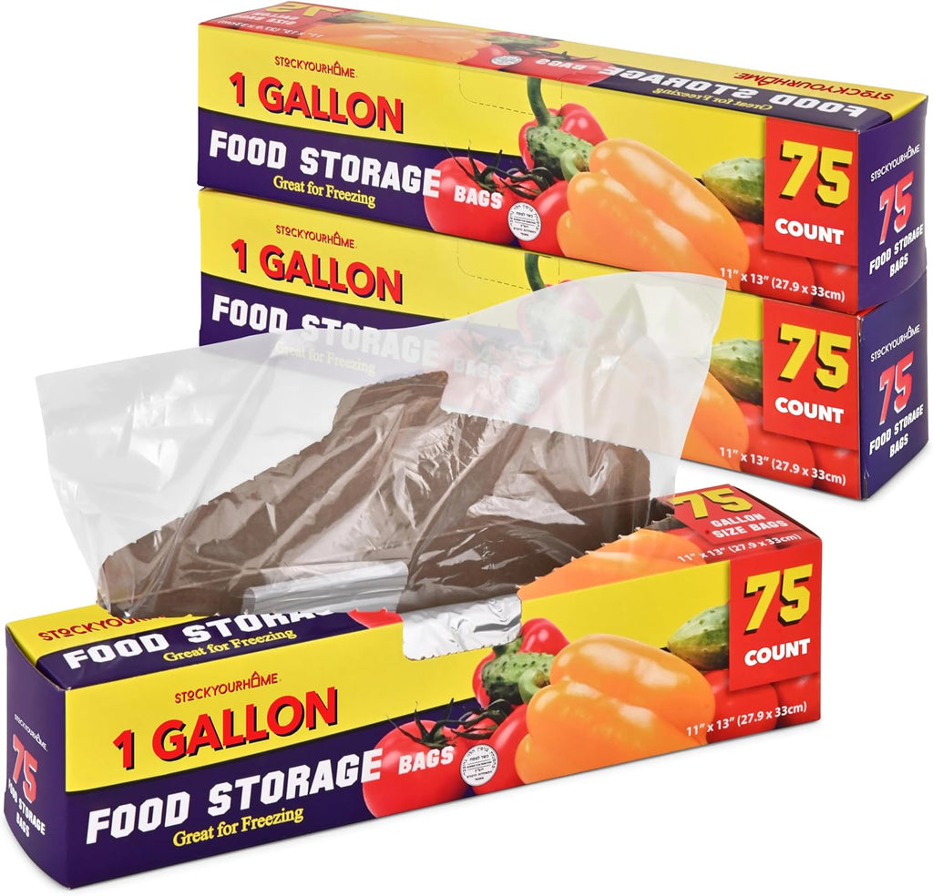 1 Gallon Food Storage Bags with Twist Ties (225 Count) Bulk Freezer Storage Bags Gallon Size for Bread, Vegetables, Fruit, and More, Clear Disposable Twist Tie Storage Bags, Stock Your Home