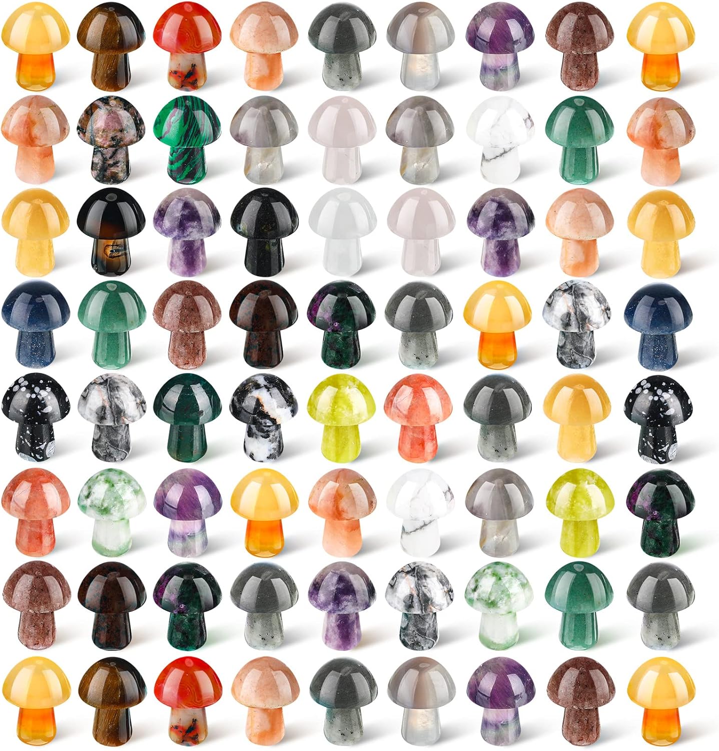 72 Pcs Crystal Mushroom Sculpture Decor Hand Carved Polished Healing Mushroom Shape Crystals Gemstone Mushrooms Mini Quartz Mushroom for Witchcraft Supplies DIY Meditation Pot Outdoor Yard Home Decor