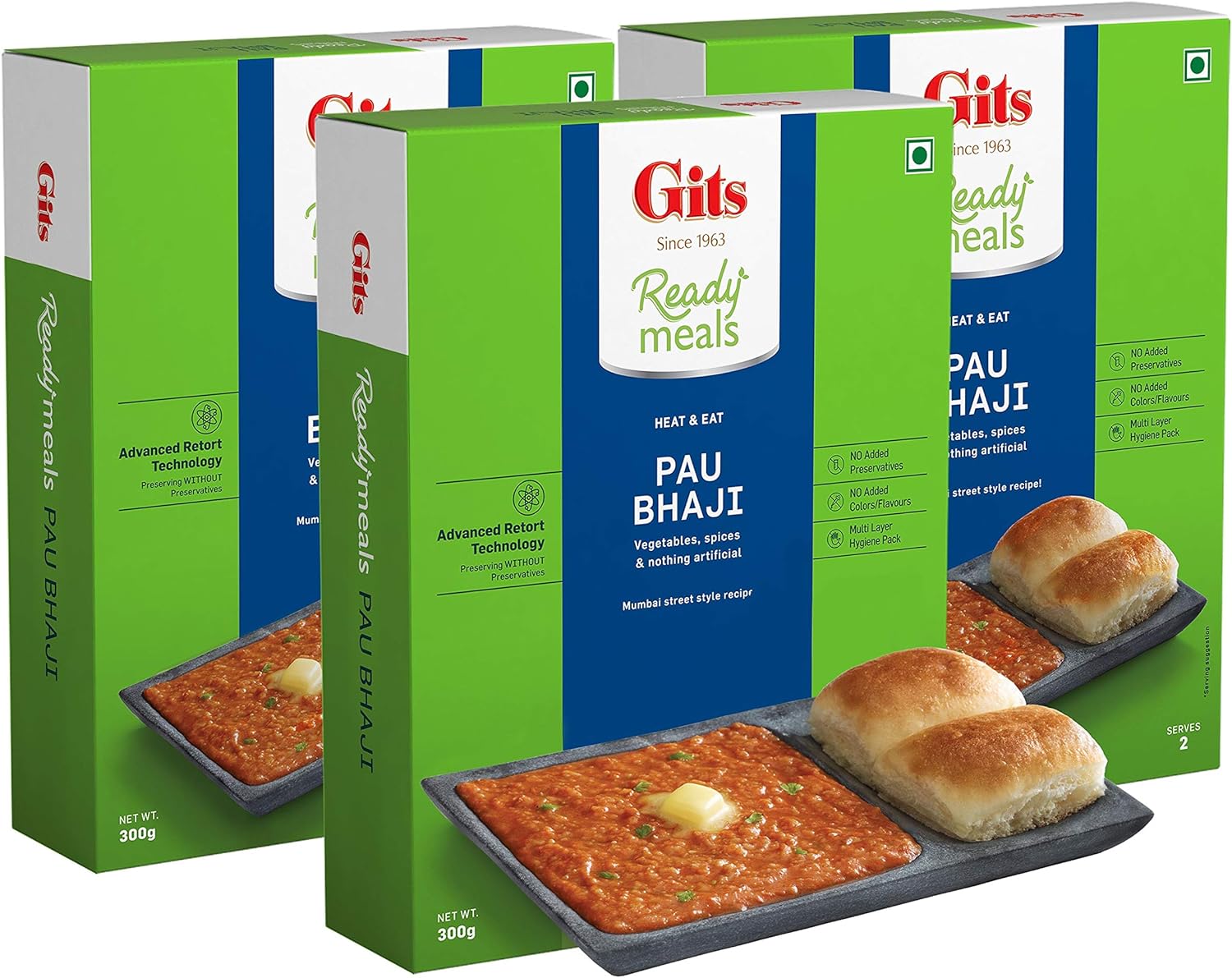 Gits Ready to Eat Pav Bhaji, 900g (Pack of 3 X 300g Each)
