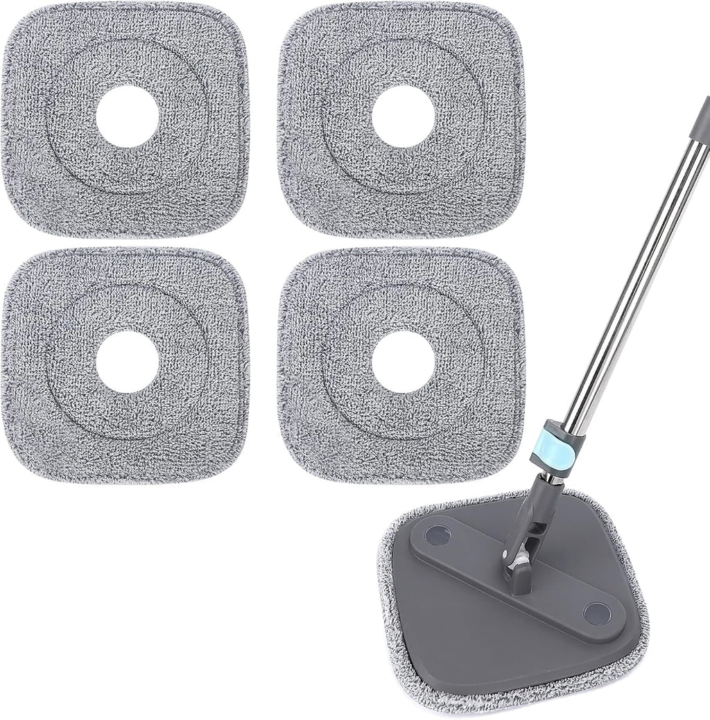 Square Microfiber Mop Pads Compatible with True & Tidy True Spin Mop - Mop Replacement Pads for Square Spin Mop and Bucket - Washable Pads fit for All 9 Inch Square Spin Mop (4 Pack)