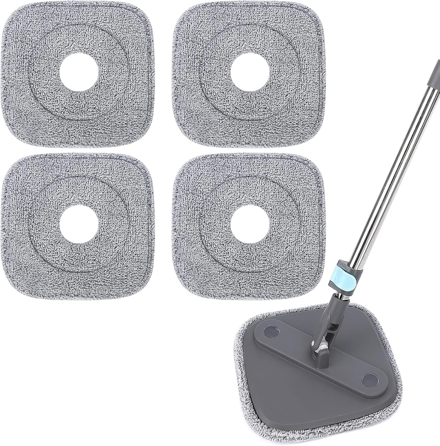 Square Microfiber Mop Pads Compatible with True & Tidy True Spin Mop - Mop Replacement Pads for Square Spin Mop and Bucket - Washable Pads fit for All 9 Inch Square Spin Mop (4 Pack)
