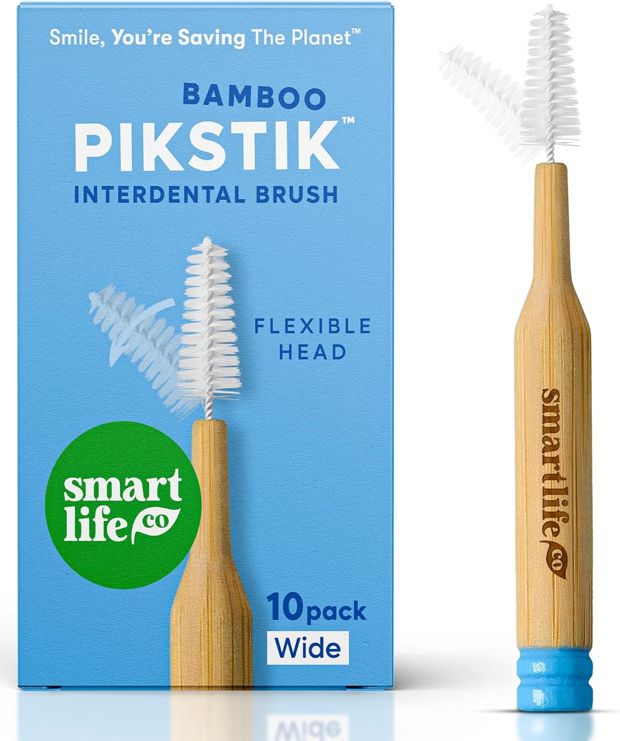 SmartLifeco Bamboo Interdental Brushes (10 Count) - Eco-Friendly Reusable Dental Picks, Flexible Soft Bristles, Superior Gum & Teeth Cleaning, Toothpicks for Braces, PikStik - Wide Gaps