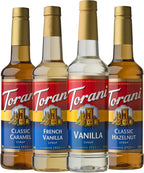 Torani Variety Pack Caramel, French Vanilla, Vanilla & Hazelnut, 25.4 Ounces (Pack of 4)