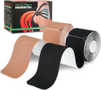Kinesiology Tape Roll (40 Count, 10") | Latex-Free K Tape Precut Strips for Sports | Kinesiotape Ideal for Knee, Shoulder, and Elbow Support (Black+Beige, 5CM X 5M)