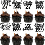24PCS Black Happy 27th Birthday Cupcake Toppers Twenty Seven Straight Outta 1999 Cupcake Picks Cheers to 27 Lengend Since 1999 Cake Decorations for 27th Birthday Anniversary Party Decorations Supplies