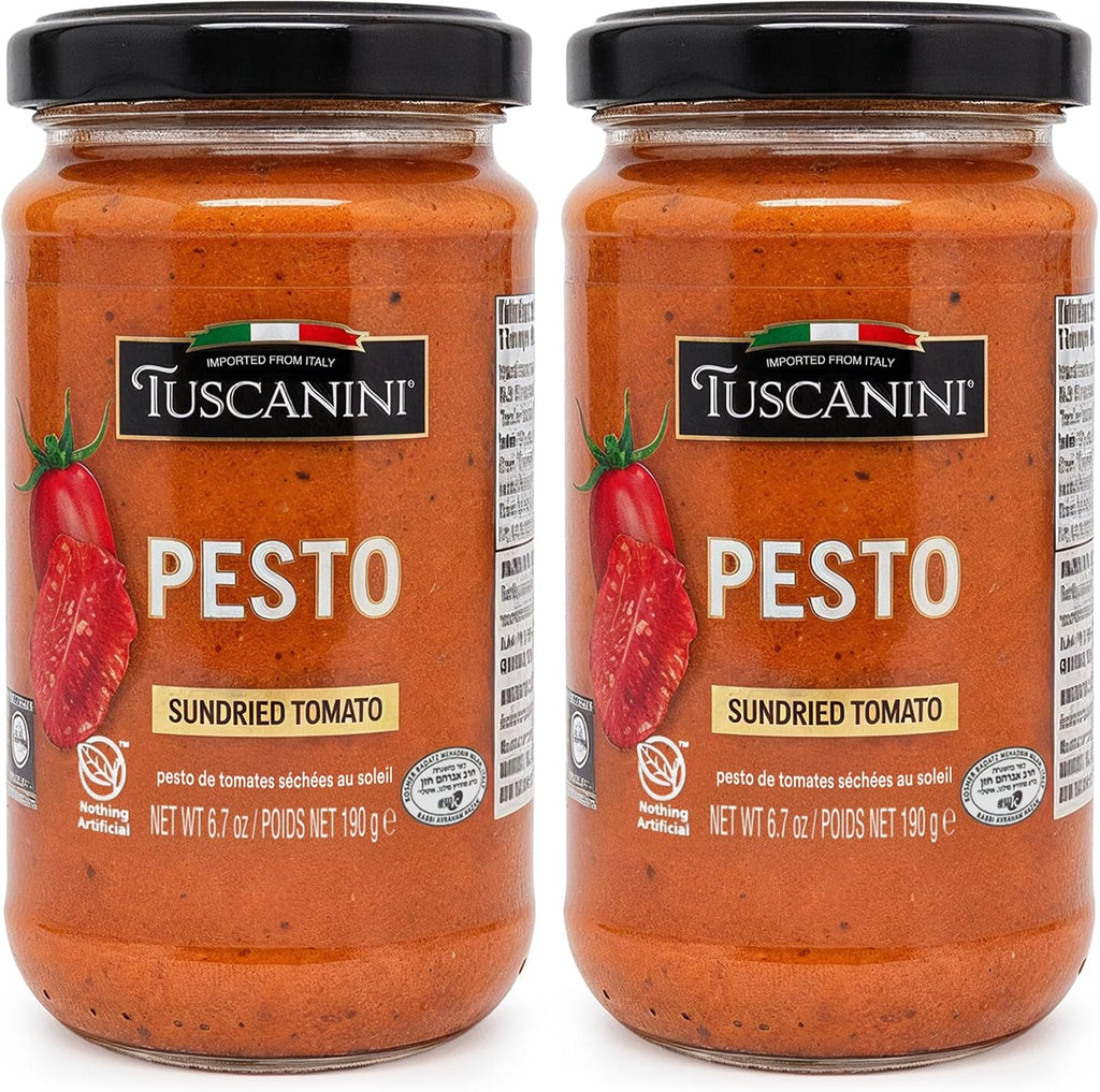 Tuscanini Sun-Dried Tomato Pesto, 6.7 oz (2 Pack) | Italian Gourmet Pesto with Cashews & Sunflower Oil | Dairy-Free | Kosher | Nothing Artificial | Bold & Rustic Flavor