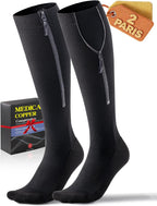 Medical Zipper Compression Socks 20-30 mmHg for Women & Men (2 Pairs) - Easy On Copper Compression Socks for Circulation, Swelling, Odor Control, Athletic, Travel, Flying