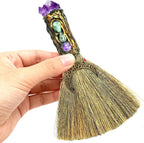 Rileryan Crystal Witch Broom Witchcraft Supplies Wiccan Stuff Broom with Healing Crystals Energy Cleaning Halloween Home Decor Gift