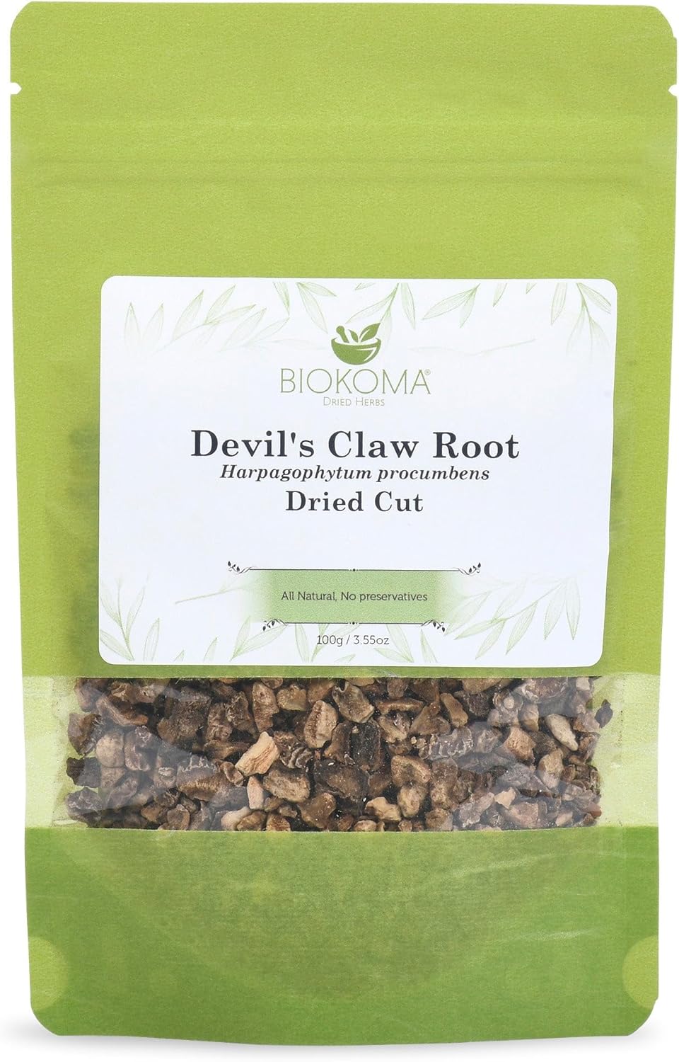Biokoma Devil's Claw Root Dried Cut 3.55 oz Harpagophytum Procumbens Herb Loose Herbal Tea Joint Mobility Natural Support Comfort Resealable Pouch Pure No Preservatives Non GMO Caffeine-Free Kosher