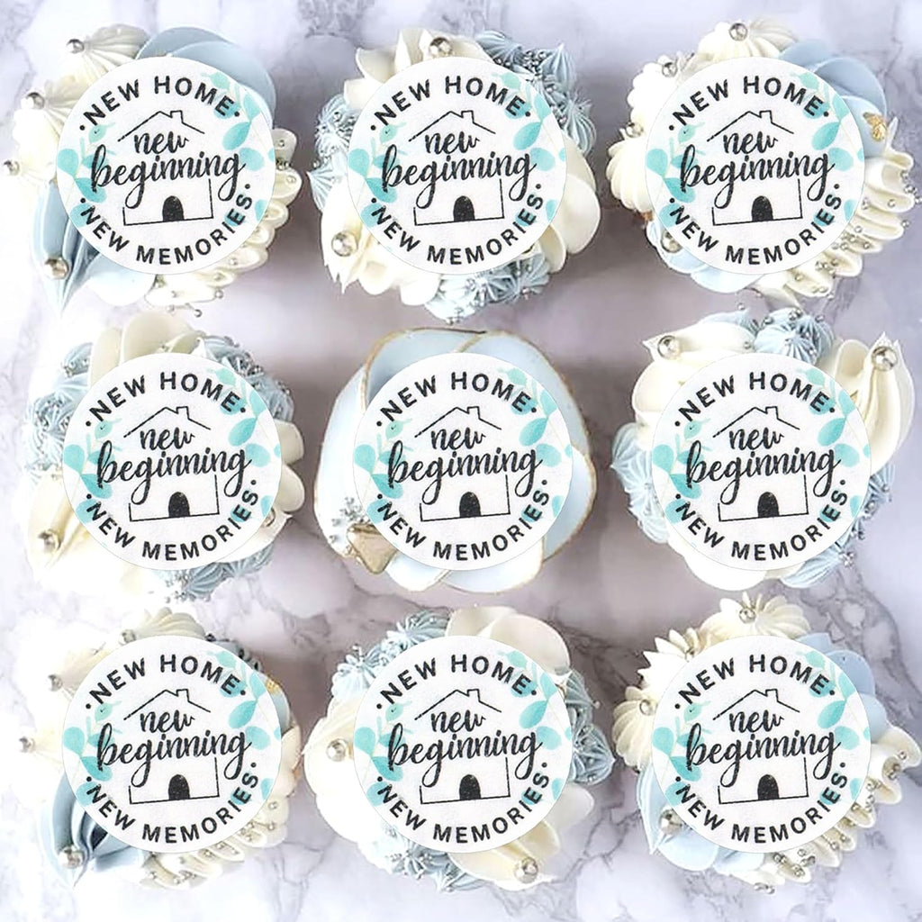 40Pcs Circle Edible Greenary Home Sweet Home Cupcake Toppers New Home New Beginning Cupcake Picks New Memories Drink Toppers for Housewarming Party Cupcake Decorations