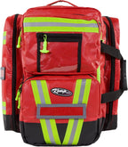 Kemp USA Heavy-Duty EMT Bag, Made with Fluid-Resistant Tarpaulin Material - Emergency Survival Kit with Room for D O2 Tank - Medical Backpack with Multiple Handles (Tarpaulin Fabric Red)