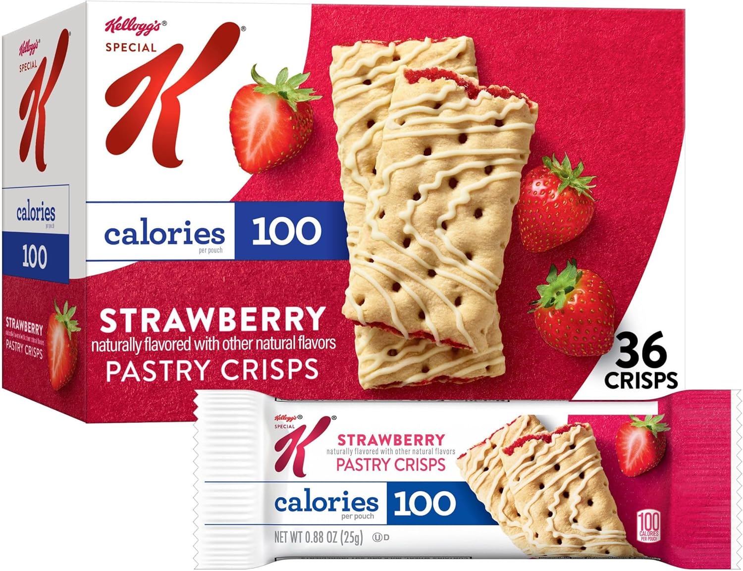 Special K Bar Pastry Crisps, 100 Calories, Breakfast Bars, Value Size, Strawberry, 15.84oz Box (36 Crisps)