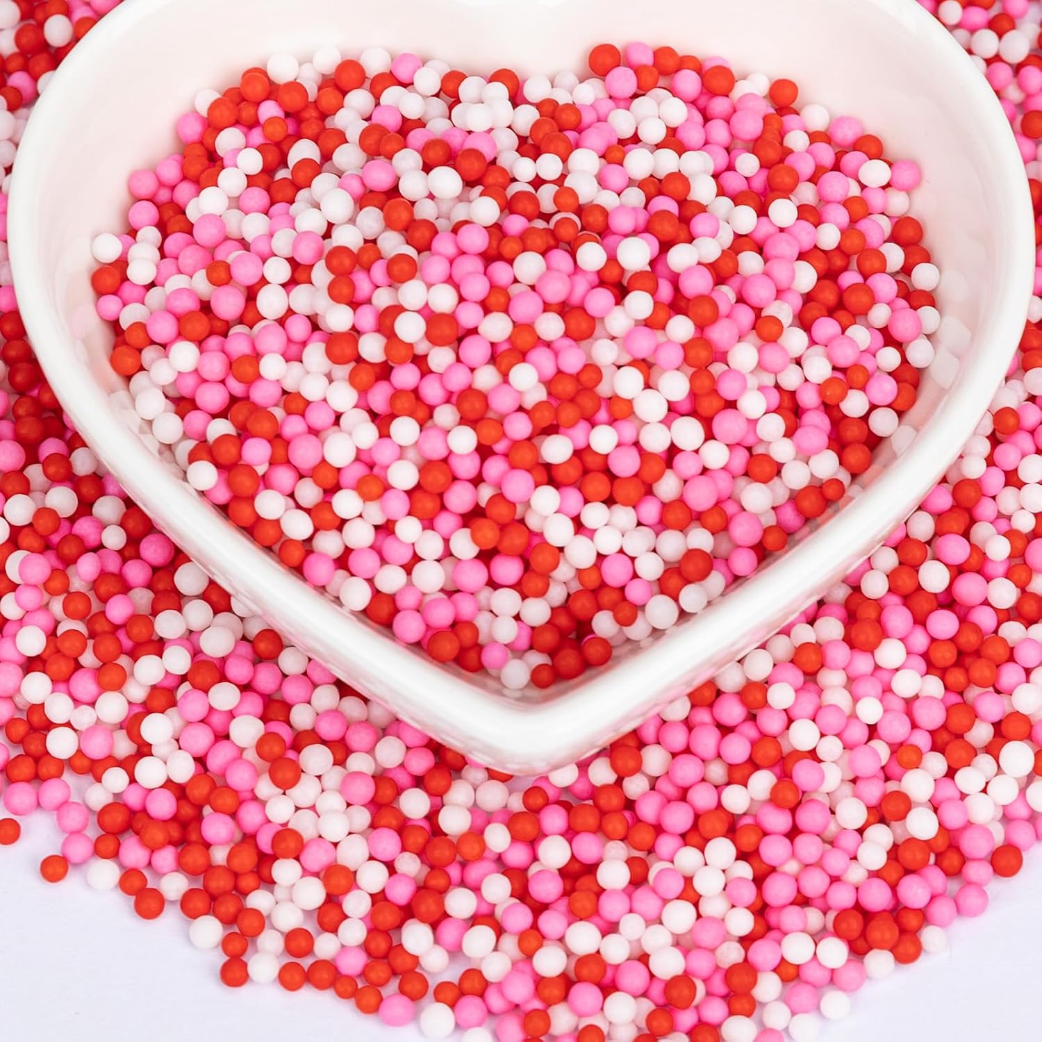 Twisweet Valentine Nonpareils, Edible Mini Pearl Sprinkles for Cake Decorating, Red Pink and White Sugar Sprinkles Mix, Confetti Baking Candy, Cake Topper Cupcake Cookie Ice Cream Decorations, Mother's Day Birthday Romantic Party Supplies (130g/4.58oz)