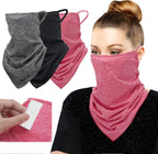 MoKo Scarf Mask Bandana with Ear Loops 3 Pack, Neck Gaiter Balaclava with Filter Pocket UV Protection Mask