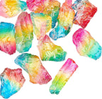 NBEADS 200g Rainbow Titanium Coated Rough Crystal Point Raw Rock Quartz Cluster Specimen Stones, No Hole Dyed Tourmaline Plating Natural Quartz Crystal Beads for Crafts Decor Vase Filler, About 8 Pcs