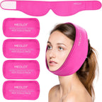 LotFancy Face Ice Pack Wrap with 4 Reusable Hot Cold Therapy Gel Packs, Pain Relief for TMJ, Wisdom Teeth, TMD, Oral and Facial Surgery, Dental Implants, Pink