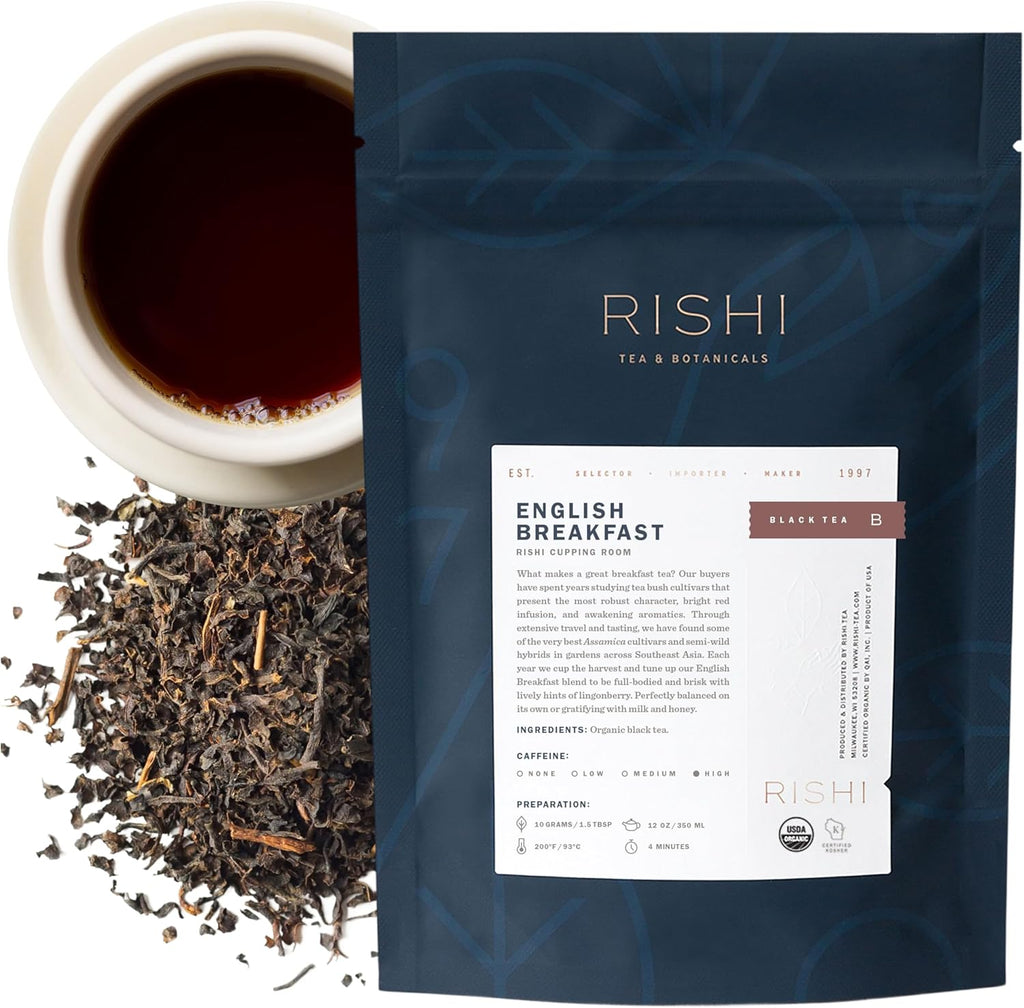 Rishi Tea English Breakfast Tea - Organic Loose Leaf Pure Black Tea, Energizing & Caffeinated, Ideal for Hot or Iced Tea - 4 Ounces, 11+ Servings
