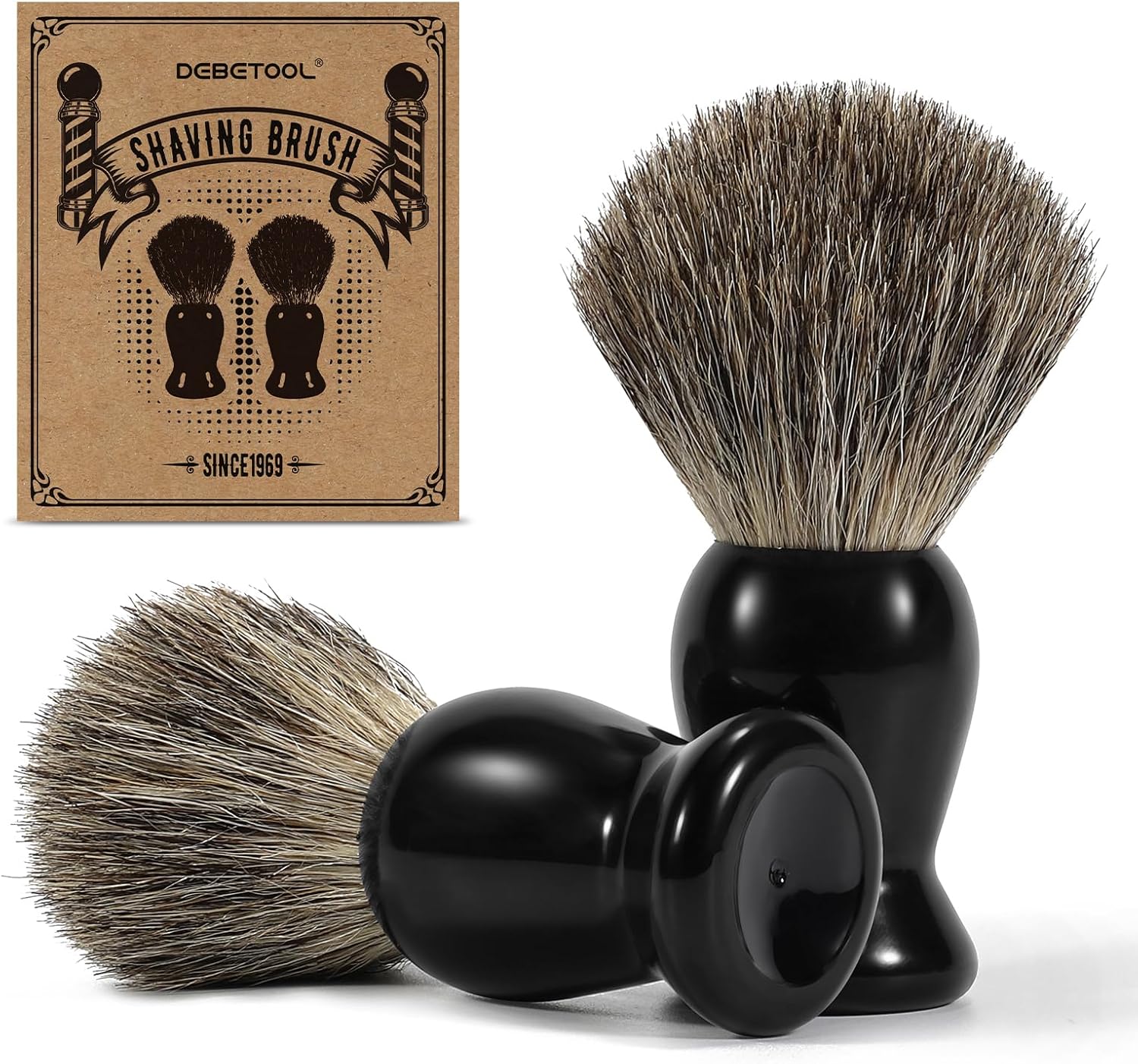 DEBETOOL 2Pack Badger Hair Shaving Brush - Professional Fast Lather Shaving Cream Brush for Sensitive Skin, Luxury Shave Brush for Men Gift