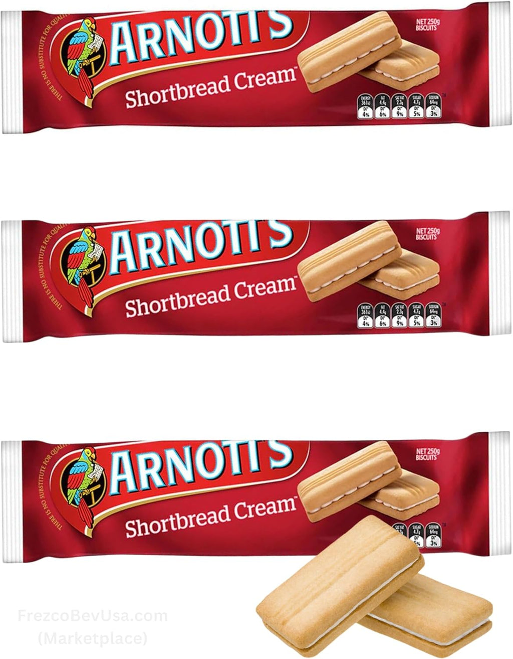 ARNOTT'S Family Favourites Arnott's Shortbread Biscuits Cream (Value Pack Of 3 x 250g EA) Deliciously Creamy and Buttery Aussie Made & Loved ... Imported from Australia
