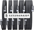 LISEN USB C to USB C Cable, 5-Pack [3.3/3.3/6.6/6.6/10FT] for iPhone 17 Charger Cord, 60W C to C Cable Fast Charging for iPad, iPhone 16 15 Pro Max, Galaxy S25/S24 USBC to USBC Cable Gifts for Men