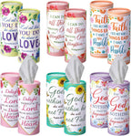 Outus 12 Pack Car Tissue Holder Cylinder, Decorative Round Tissue Box for Car Cup Holder, Refillable Facial Tissues with Floral Bible Verse Design for Home Office Travel
