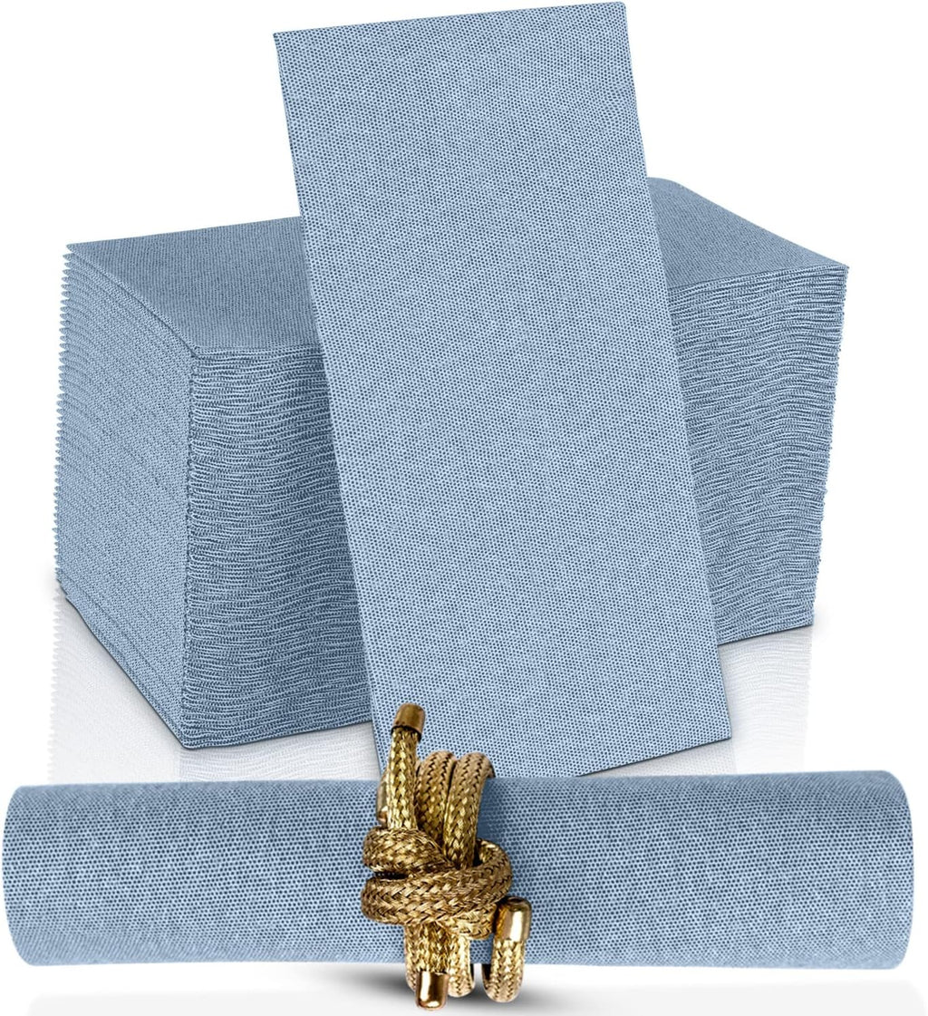 Disposable Cloth-Like Paper Napkins, 200 Pack 12" x 17" Linen-Feel Blue Denim Dinner Napkins For Wedding, Party, Kitchen Or Bathroom, Made In USA