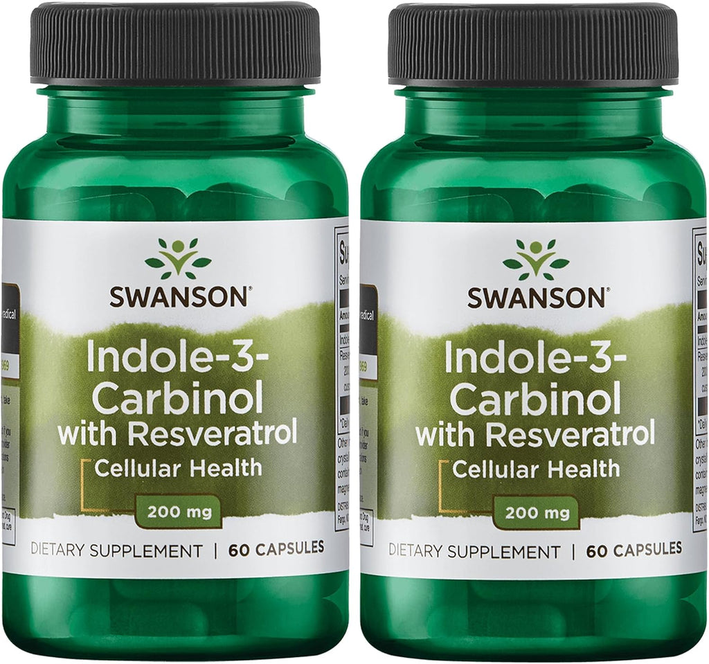 Swanson Indole-3-Carbinol with Resveratrol - I3C Supplement Promoting Cellular Protection - Natural Supplement to Help Maintain Healthy Hormone Balance - (60 Capsules, 200mg Each) (2 Pack)