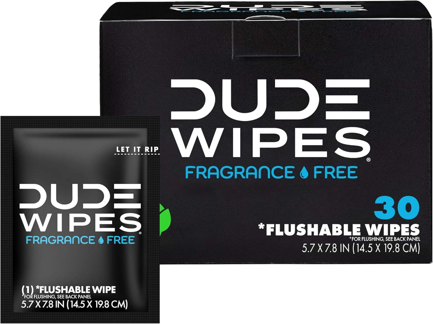 DUDE Wipes On-The-Go Unscented Travel Wipes - 30 Count (Individually Wrapped) - Extra-Large Adult Flushable Wipes for Sensitive Skin - Infused with Vitamin E and Aloe - Septic and Sewer Safe