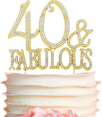 40 Cake Topper - Premium Gold Metal - 40 and Fabulous - 40th Birthday Party Sparkly Rhinestone Decoration Makes a Great Centerpiece - Now Protected in a Box