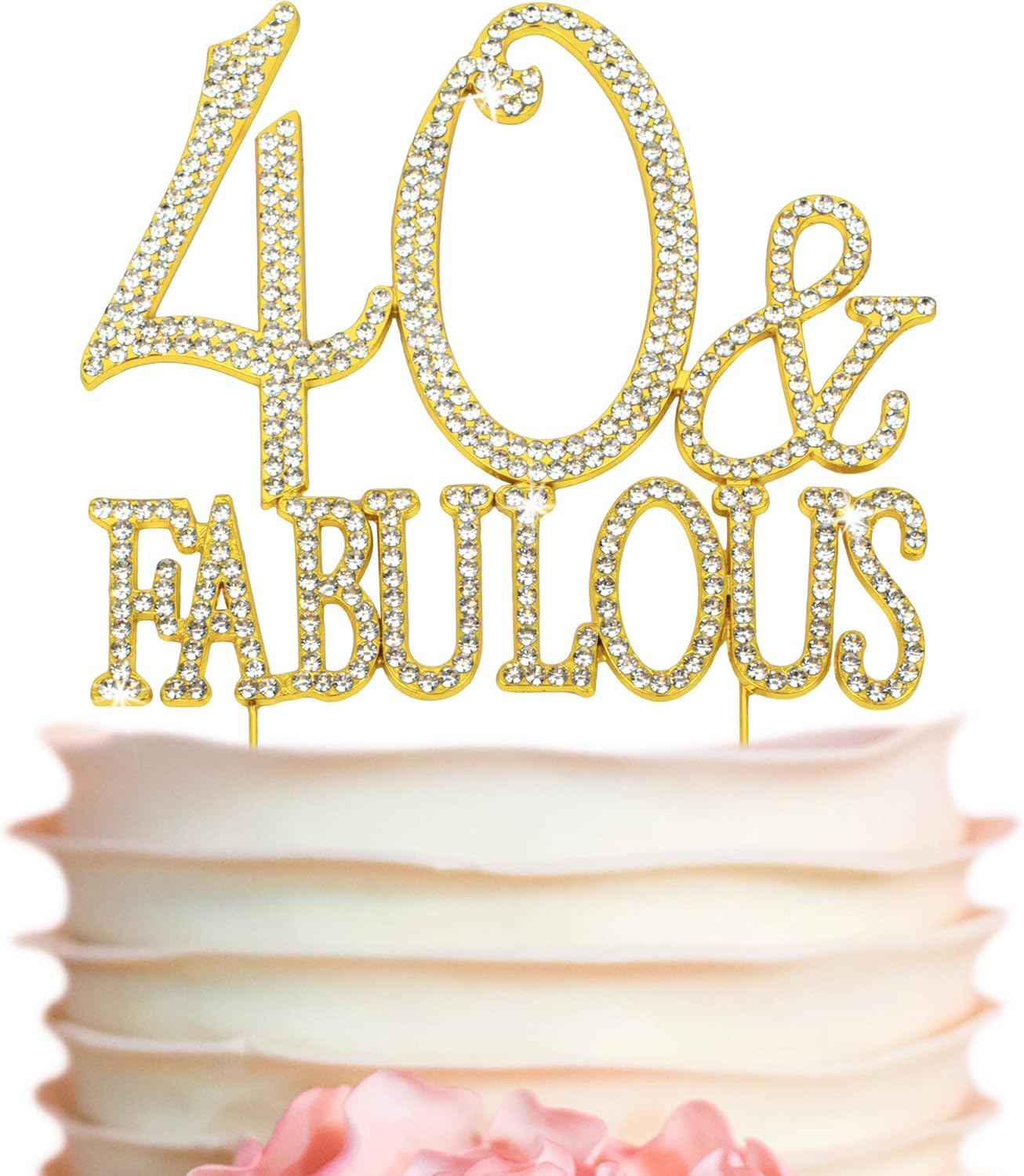 40 Cake Topper - Premium Gold Metal - 40 and Fabulous - 40th Birthday Party Sparkly Rhinestone Decoration Makes a Great Centerpiece - Now Protected in a Box