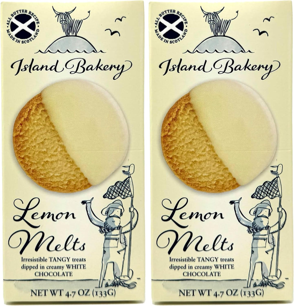 Island Bakery Lemon Melts – All Butter Lemon Cookies Dipped in White Chocolate, Made in Scotland 4.7 Ounce (Pack of 2)