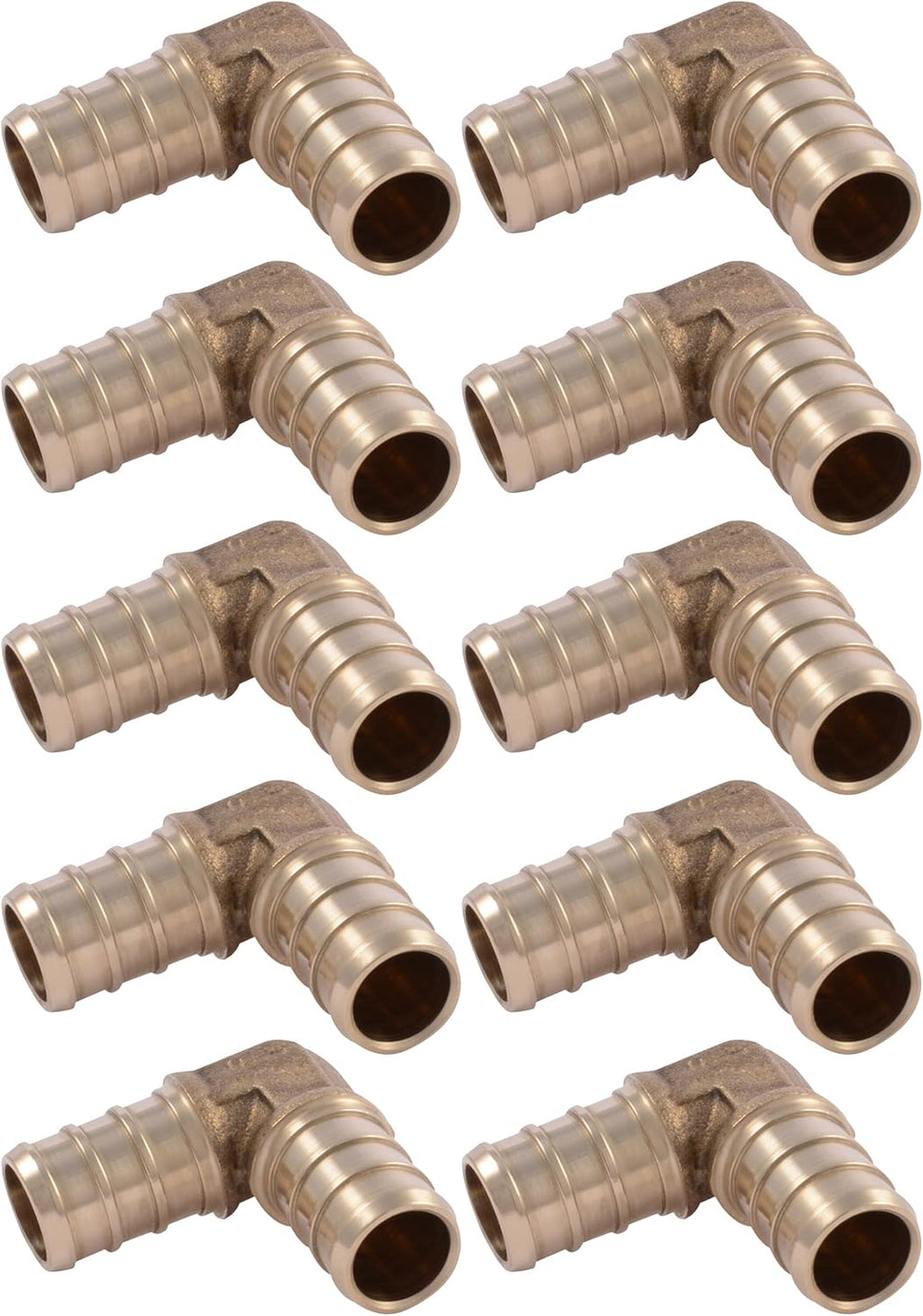 SharkBite 1/2 Inch Crimp 90 Degree Elbow, Pack of 10, Brass Plumbing Fitting, PEX Pipe, PE-RT, UC248LFA10.