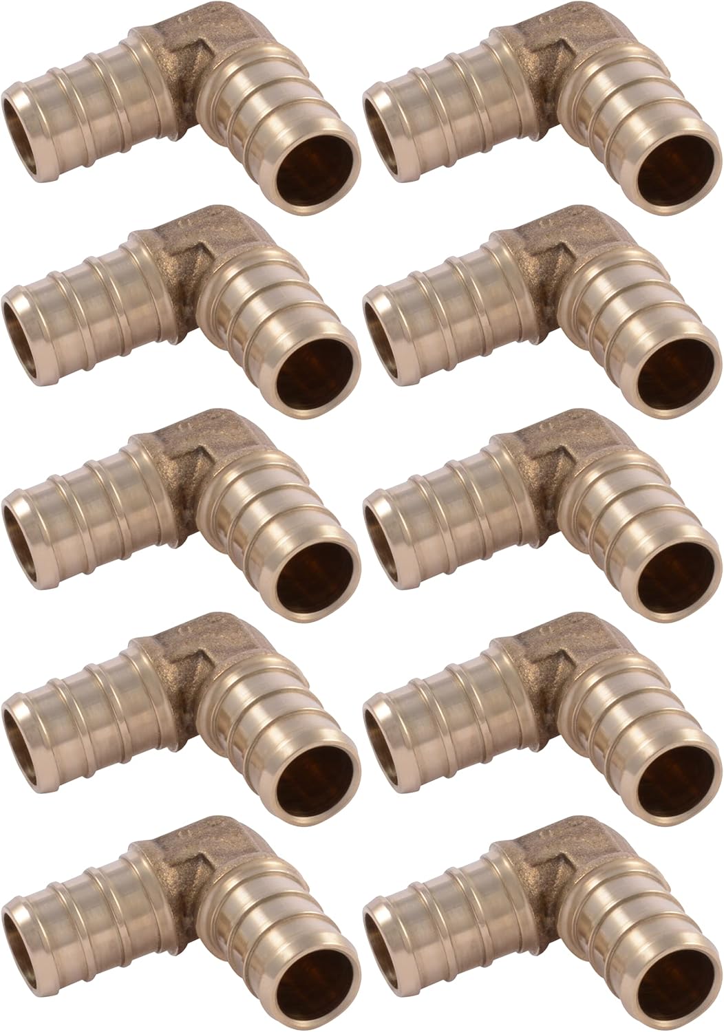 SharkBite 1/2 Inch Crimp 90 Degree Elbow, Pack of 10, Brass Plumbing Fitting, PEX Pipe, PE-RT, UC248LFA10.