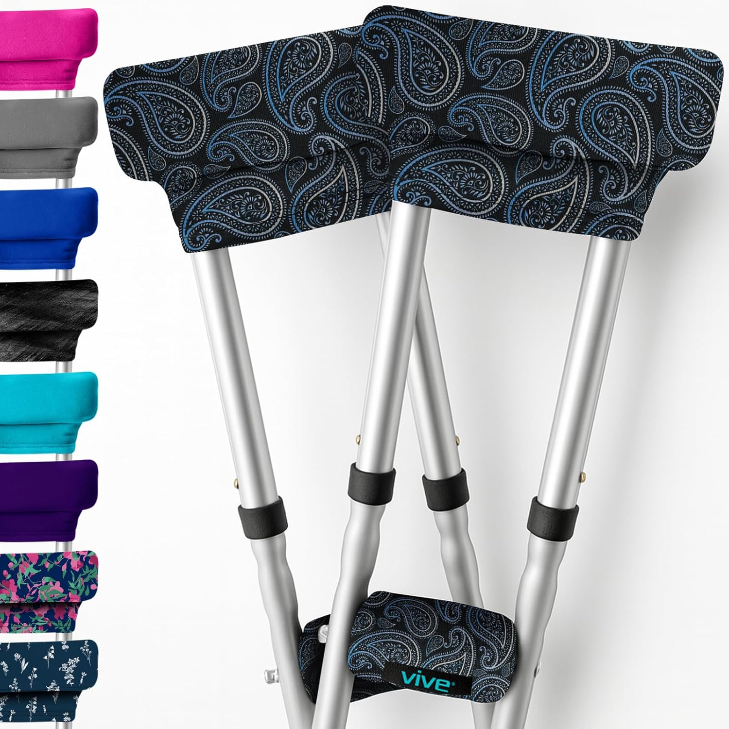 Vive Crutch Pads & Hand Grips - Padding for Walking Arm Crutches - Universal Underarm Padded Forearm Handle Pillow Covers for Hand Grips - Soft Foam Armpit Accessories for Adults, Kids (Paisley)