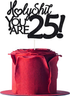 25 Funny Birthday Cake Toppers-Black Glitter, Twenty Five Cake Topper, 25 cake toppers, 25th birthday decorations,25th Birthday Cake Topper, 25 Decorations for Cake, 25 Birthday Decorations