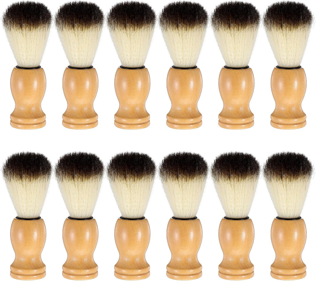 12 Pcs Wood Handled Hair Shaving Brush Professional Salon Tools Beard Grooming Tool for Men Shave Accessory